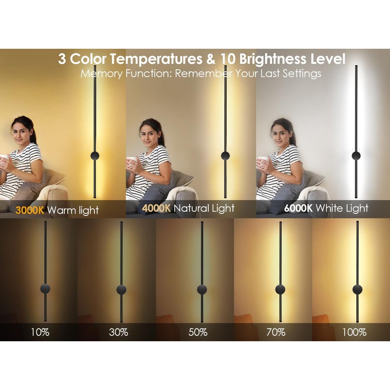 39.4 Inch Battery Operated Wall Sconces Set of Two, 12000mAh