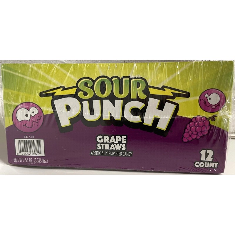Sour Punch Straws Grape King Size Candy Bulk 12 Ct