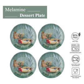UPware At the Lake Melamine Round Dessert Plates, Small Serving Plates, for Appetizer, Snacks, and Side Dishes, Green, 6 Inch, Set of 4