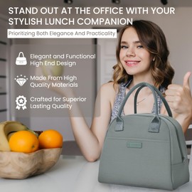 COOBUG Ladies Lunch Bag - Insulated Womens Lunch Bags for Work, Fashionable Adult Meal Prep Bag, Leakproof Thermal Cooler Bag for Office, Premium Lunch Box Bag for Female Professionals - Asphalt Gray