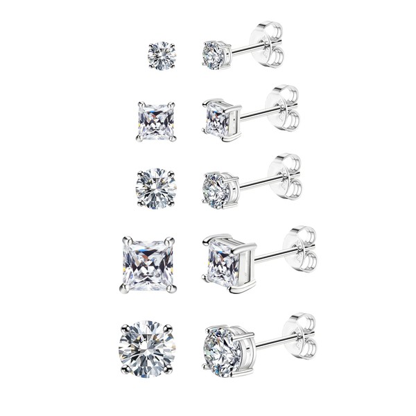 Dochais Sterling Silver Mens Earrings, 5 Pairs Silver 925 Diamond
