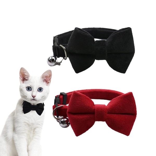 DHWEKU Pack of 2 Velvet Cat Collar with Bell and