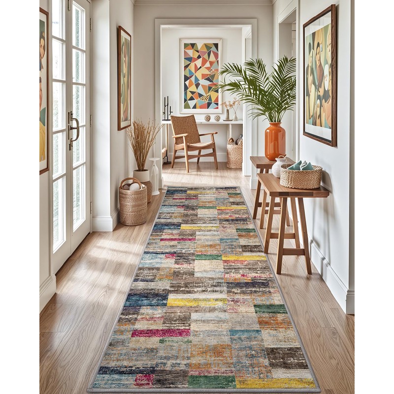 LUMI Washable Runner Rug, 3'x7' Non-Slip Hallway Mat, Low Profile