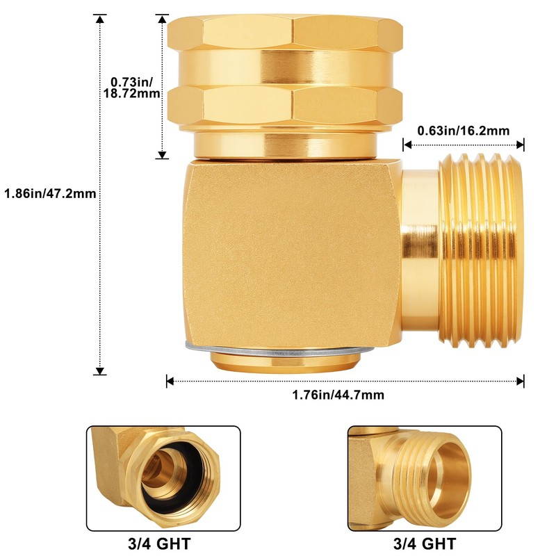 UNWAVER Garden Hose Swivel elbow Connector 90 Degree Solid Brass