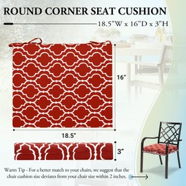 Wellsin Outdoor Chair Cushions for Patio Furniture - Outdoor Cushions for Chairs - Waterproof Patio Chair Cushions Set of 4, 18.5"X16"X3", Trellis Red