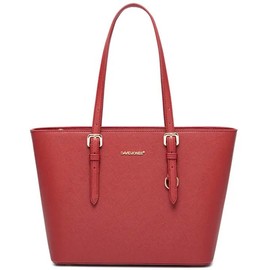 David Jones - Women's Shopping Handbag - Shoulder Bag - PU Leather Long Handle - Shopper Capacity Medium Size - Elegant City Bag - Red