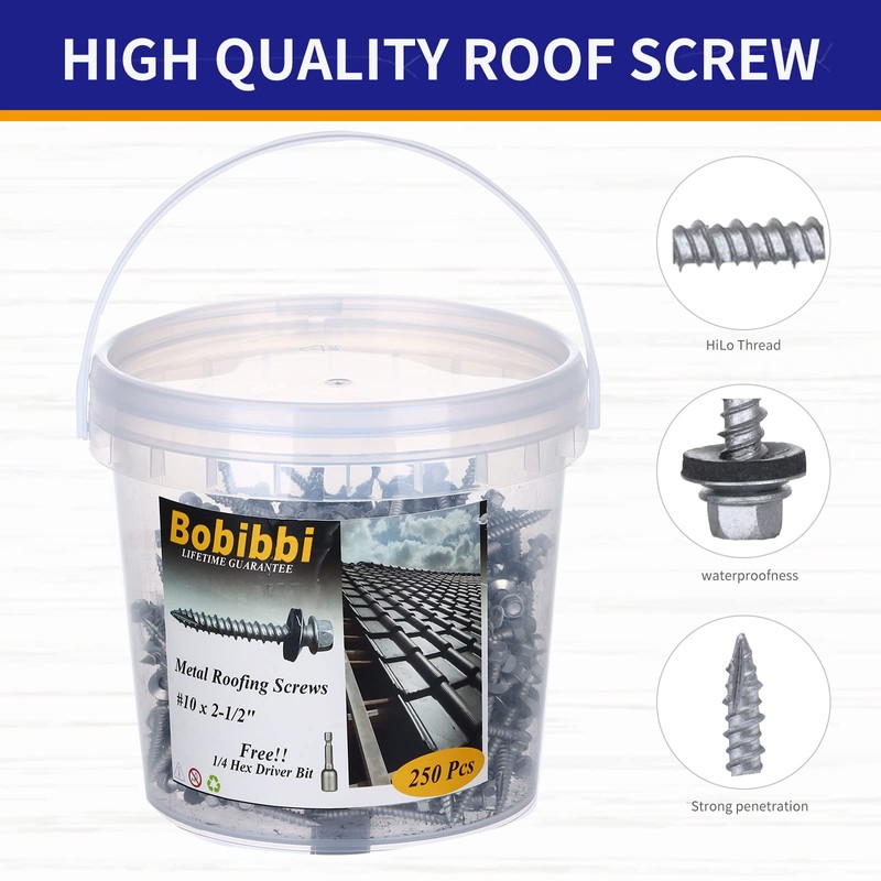 Metal Roofing Screws 10 x 2-1/2 inch, Hex Head Sheet