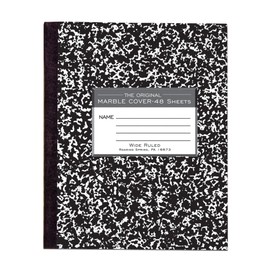 ROARING SPRING Flexible Cover Composition Notebook, Black Marble, Wide Ruled w/Margin, 48 Sheets (96 Pages), 8.5" × 7", Center-Sewn, Made in USA