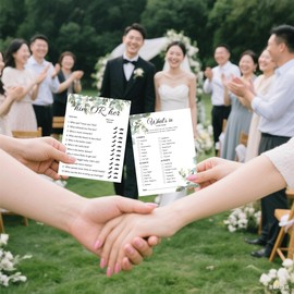 wootile Bridal Shower Games Card 50 Pcs Greenery Floral Wedding Shower Games Card Greenery Party Game Cards - 7 x 9 Inch Floral Bridal Party Games Cards For Wedding, Bridal Shower Decorations