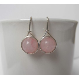 Earrings Noble - Gemstone Rose Quartz - 925 Sterling Silver - Rose Quartz
