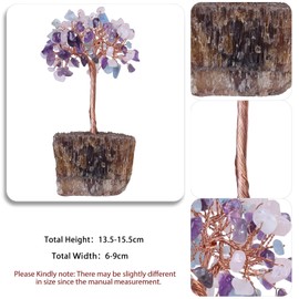 Nupuyai Rough Amber Calcite Base with Crystal Tree Handmade Wire Wrapped Tree of Life Feng Shui Money Tree Decor for Window Tabletop, Amethyst/Rose Quatz/Aquamarine
