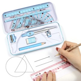 DMZK Professional Compass Maths Set Math Geometry Kit Set, Educational Supplies Protractor Set Rulers, for Student Maths and Home Schooling Drafting（Random Color）