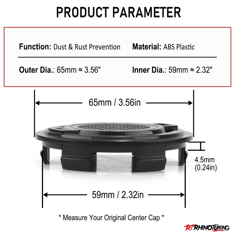 RTrhinotuning 4PCS 65mm Wheel Center Caps for 2010-2014 Mustang 18”