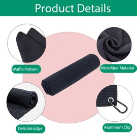 ATTRACTIVE Golf Towel Set, Golf Towel and a Golf Brush, Microfiber Waffle Pattern Towels, Golf Brushes with Heavy Duty Carabiner Clip (Black)