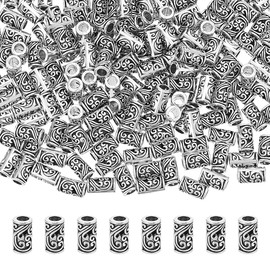 UNICRAFTALE About 200Pcs Tibetan Column Beads Antique Silver Column Tube Loose Beads Large Hole European Beads Metal Spacer Beads for Bracelet Necklace Jewelry Making Accessory