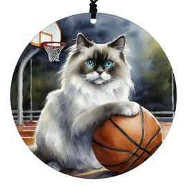 Ragdoll Cat Christmas Ornament - Cat and Basketball Design With Watercolor Style Effect - 2024 Acrylic Decoration For Tree - Unique Cat Gift and Sports Home Decor