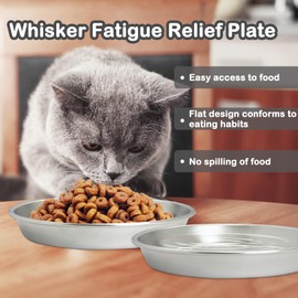 Fhiny 3PCS Stainless Steel Cat Dishes, 6.5" Dia Relief of Whisker Fatigue Kitten Bowl Shallow & Wide Bowl for Wet & Dry Food Flat Cat Dish Plate for Kitten Puppy-S