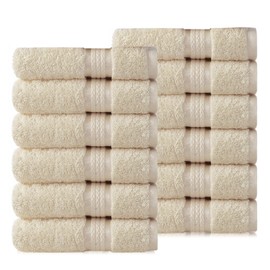 COTTON CRAFT Ultra Soft 12 Pack Wash Cloths 12x12 Ivory Weighs 2 Ounces Each - 100% Pure Ringspun Cotton - Luxurious Rayon Trim - Ideal for Everyday use - Easy Care Machine wash