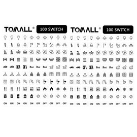 TOMALL 200 Pieces Light Switch Labels Symbol Stickers Household Transparent Light Fan Heater Bathroom Kitchen Washroom Graphic Kit for Home Office School Public Places