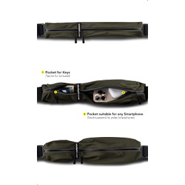 Fitgriff® Running Belt for Men & Women - Secure Jogging Pouch for Phone, Keys & Essentials - For All Cell Phones (Army Green, 24.5" - 35.5" Waist Size)