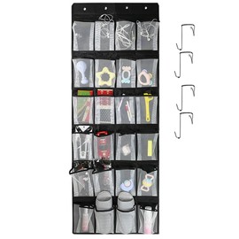 ABSOK Over the Door Shoe Organiser, Hanging Storage Bag, Hanging Storage Bag for Bedroom, Bathroom, Closet, Hanging Shoe Storage, 24 Pockets, Black
