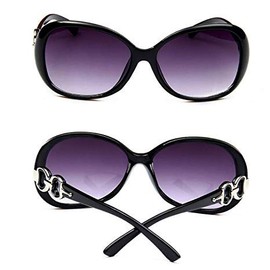 Ladies Vintage Sunglasses Oversized Round Frame Retro Designer Shades Designer Retro Vintage Silver Arm Oversize Eyewear Classic Fashion Style (Black)