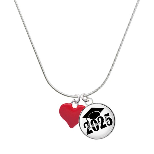 Delight Jewelry Silvertone 3-D Red Puffy Heart Script Class of