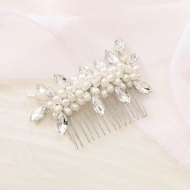 Heread Pearl Bride Wedding Hair Comb Silver Crystal Bridal Hair Accessories Rhinestones Hair Piece for Women and Girls