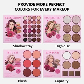 RoseFlower Professional Makeup Sets, Book Style Makeup Kit with 24 Colors Eyeshadow Palette 6 Blush 6 Highlighter 6 Contour, All in one Make-up Palettes Travel Makeup, Make up Gift for Women/Girl/Teen
