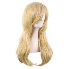 MapofBeauty 24 Inch/60 cm Side Bangs Stylish Long Great Wavy Curly Cosplay Party Wig (Mixed Golden)