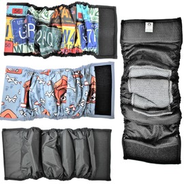 FDC Leak Proof Waterproof Diapers Dog Belly Band Male Wrap Washable Reusable Absorbent Pad Lined for Small Medium Large Pets Black (XS: Waist 7" - 10", Gray Dog)