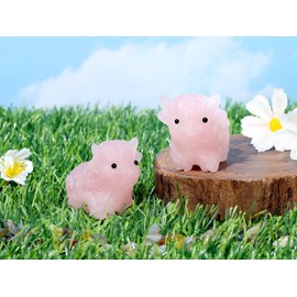 GUJOXILA 2" Rose Quartz Highland Cow Healing Cryatal Ornaments Highland Cow Cryatal Gifts for Women Statue Figurine Kitchen Office Desk Home Decor Pink Lucky Cute Small Gifts
