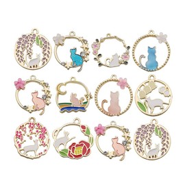 20 pcs Gold Plated Enamel Flower Cat Charms Pendant For Jewelry Making Necklace Bracelet Earring and Slime DIY Jewelry Accessories Charms (M451)