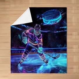 Ice Hockey Flannel Blanket Hockey Player Fleece Throw Blanket Lightweight Soft Cozy Luxury Hockey Stadium Rink Fuzzy Blanket Blue Neon Hockey Bed Blanket for Sofa Bedroom All Season(Baby 30"x40")