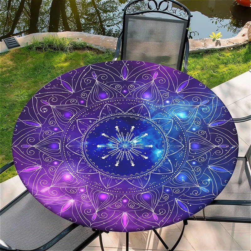 Outdoor round tablecloth with elastic band, diameter 44 inches -