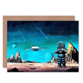 Wee Blue Coo Robby Robot Forbidden Planet Space Stars Sci Fi Blank Greetings Card