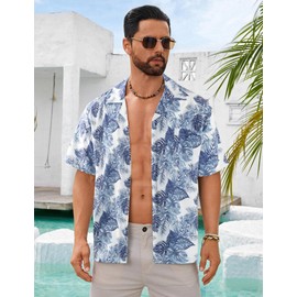 BOJIN Men's Hawaiian Shirts Short Sleeve Button Down Casual Beach Shirts BJ246 1XL
