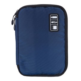 HARFINGTON Electronics Organizer 9.45" x 6.69" x 1.18" Double Layer Nylon Tech Organizer Travel Case for Tech Pouch Cord Organizer Travel Accessories Men Women, Navy Blue