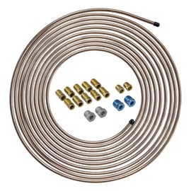 4LIFETIMELINES 25 ft 1/4 True Copper-Nickel Alloy Non-Magnetic Brake Line Replacement Tubing Coil and Fitting Kit, 16 Fittings Included, Inverted Flare, SAE Thread, 0.028 inch wall thickness