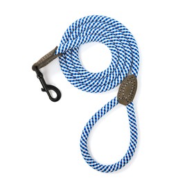 Mile High Life Rope Leash with Genuine Leather Connection, 6 FT/5 FT/4 FT, Heavy Duty Leash for Medium & Large Dogs(Blue White,60 Inch-1/2")