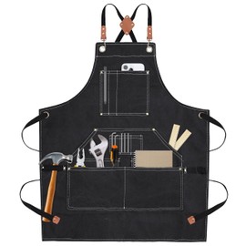 Yxiang Black Handmade Work Apron with 11 Tool Pockets, Heavy Duty Waxed Canvas Workshop Tool Aprons Woodworking Apron for Men