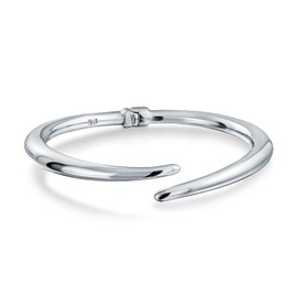 Simple Stackable Geometric Bypass Pointed Tip Bangle Bracelet for Women Teens .925 Sterling Silver Hinge Lightweight Polished