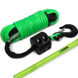 STEGODON Synthetic Winch Rope, 1/4'' x 50ft 10,000LBS Synthetic Winch Line 1/4 Winch Cable Replacement Synthetic Rope with Forged Winch Hook and Rubber Stopper for 4WD Off Road Vehicle ATV UTV (Green)