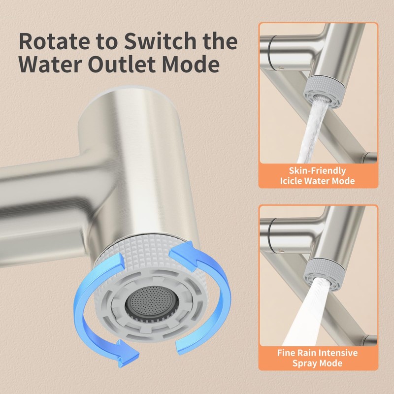 SINGSUO 1080°Rotatable Bathroom Vanity Faucet 1 Hole, Height Adjustable Single