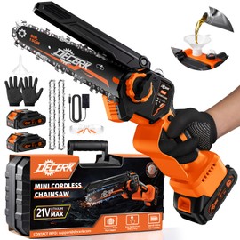 Chainsaw Cordless DECERK 6 Inch Mini Electric Chainsaw, Brushless Handheld Small Chain Saw with 2 Batteries for Camping/Trimming/Courtyard/Household, 2025 Best Gardener Gifts