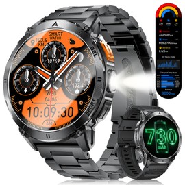 FOXBOX 1.62 Inch AMOLED Men's Smartwatch with Phone Function, 3ATM Waterproof Smart Watch with LED Torch for Android/iOS, 110+ Sports Modes, Fitness Watch, 24/7 Heart Rate/Sleep Monitor, Jet Black