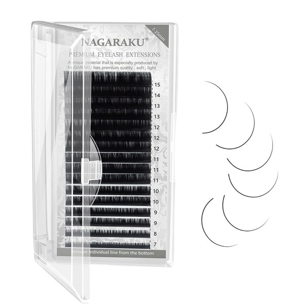 NAGARAKU 5 Trays Eyelash Extensions Individual Lashes Mega Volume 0.20mm D Curl 7-15mm Mix Tray Classic Matte Black Natural Faux Mink False Lash 16 Rows