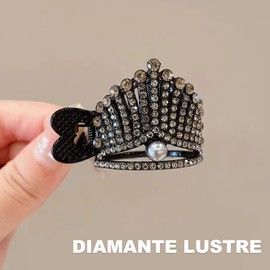Women Small Hair Clip, Rhinestone Hair Clip Crown Shaped Hair Accessories, Small Claw Clips Diamante Ponytail Holder, Retro Black Hair Clip, Metal Pearl Hair Barrettes for Thick Hair