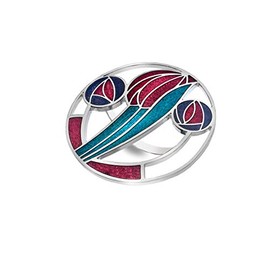 Sea Gems Mackintosh Inspired Fine Enamel 40mm Traditional Rose and Tulip Scarf Ring - 7692 (Red)