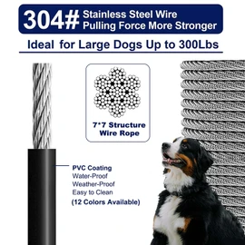 Tie Out Cable for Dogs Up to 300lbs,50ft Extra Strong 1000lbs Break Strength Tie-Out Tether Trolley Training Lead,Dog Run Cable for Yard Garden Park Camping Outside (Black, 300lbs 50ft)